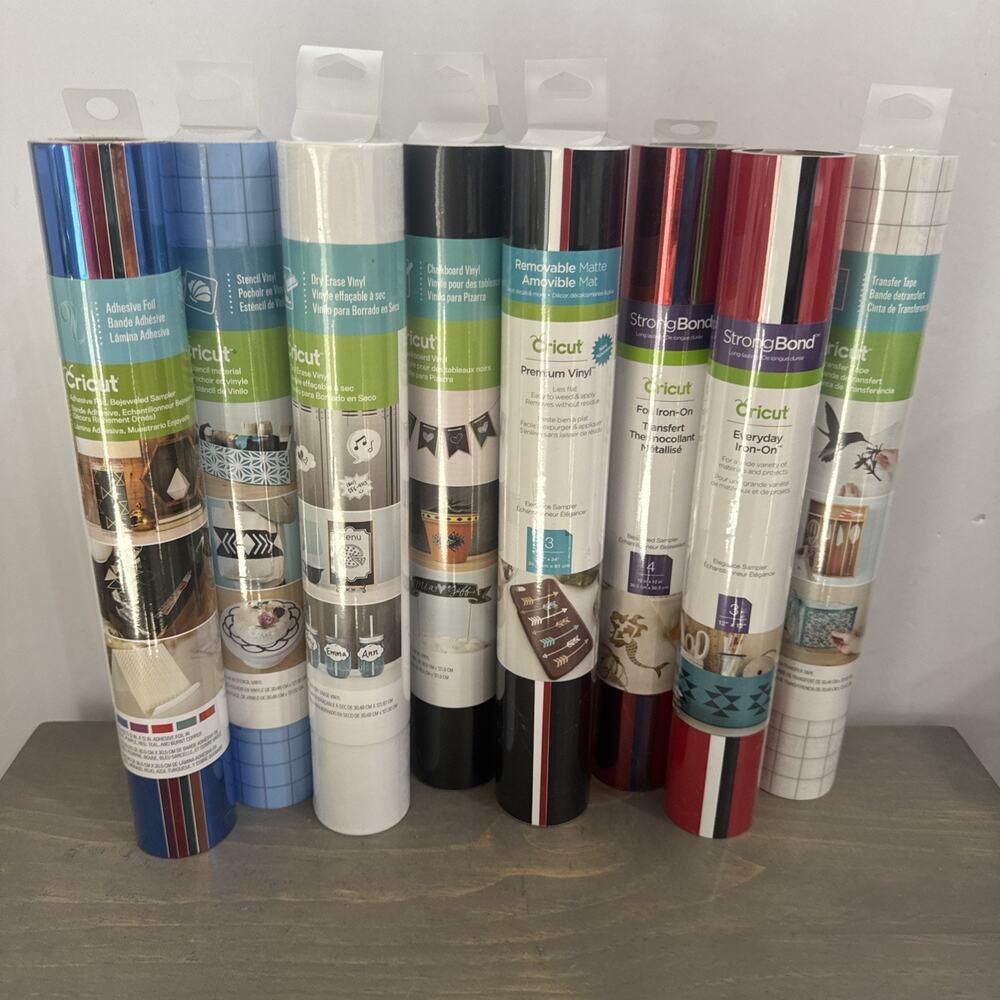 Lot Of 8 CRICUT- NEW - Premium Vinyl, Adhesive Foil, Strong Bond, Transfer Tape